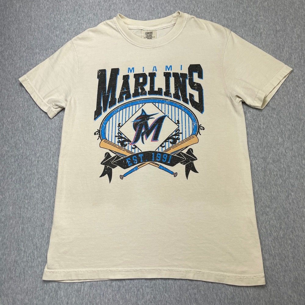 Miami Marlins T-Shirt Mens S Ivory MLB Baseball Comfort‎ Colors EUC